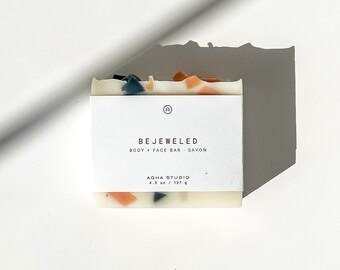 Bejeweled Body + Face Bar | Citrus Soap Bar, Natural Vegan Cleanser, Litsea Cubeba Soap, Handmade Spa Gift, Self Care Gift for Her