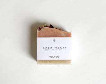 Garden Therapy Body + Face Bar | hibiscus chamomile soap, vegan soap, botanical soap, zero waste skincare | 4.5 oz | 127 g