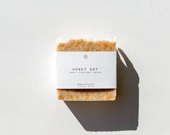 Honey Oat Body + Face Bar | natural, handmade, vegan, zero waste soap, sensitive skin bar, gentle baby soap, unscented | 4.5 oz | 127 g