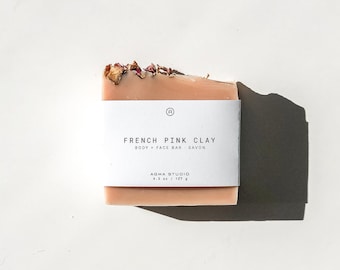 French Pink Clay Body + Face Bar | nourishing handmade soap, vegan soap, clay soap, for all skin types, zero waste skincare | 4.5 oz | 127 g