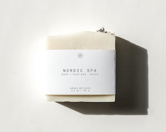 Nordic Spa Body + Face Bar | relaxing essential oil scented soap, handmade, vegan soap, all natural and for all skin types | 4.5 oz | 127 g
