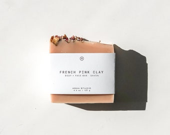 French Pink Clay Body + Face Bar | nourishing handmade soap, vegan soap, clay soap, for all skin types, zero waste skincare | 4.5 oz | 127 g