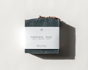 Charcoal Rose Body + Face Bar | detoxifying charcoal soap, handmade soap for acne-prone, oily skin, vegan, zero waste soap | 4.5 oz | 127 g