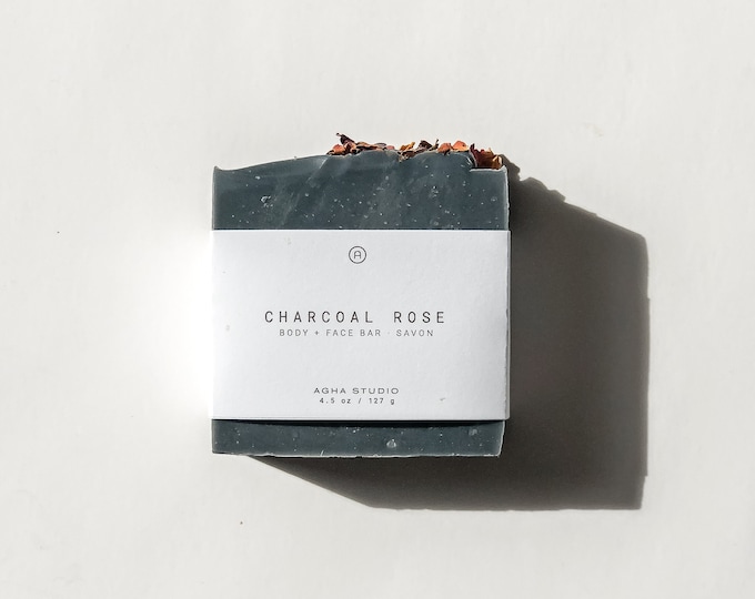 Charcoal Rose Soap Bar | Natural Face & Body Soap, Detox Cleansing Bar, Vegan Skincare, Handmade Spa Gift, Self Care Bath Gift for Her