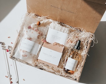Glow Self Care Gift Set | Natural Spa Gift Box, Relaxation Bath & Body Set, Handmade Skincare Gift for Her, Wellness Self Care Kit