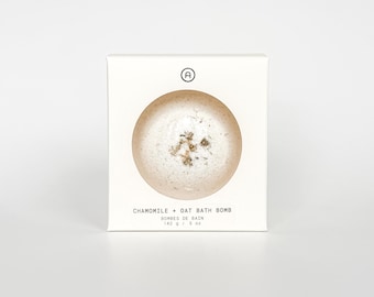 Chamomile + Oat Bath Bomb | Natural Calming Bath Fizzy with Lavender & Cedarwood | Handmade Soothing Spa Soak | Vegan Bath Bomb