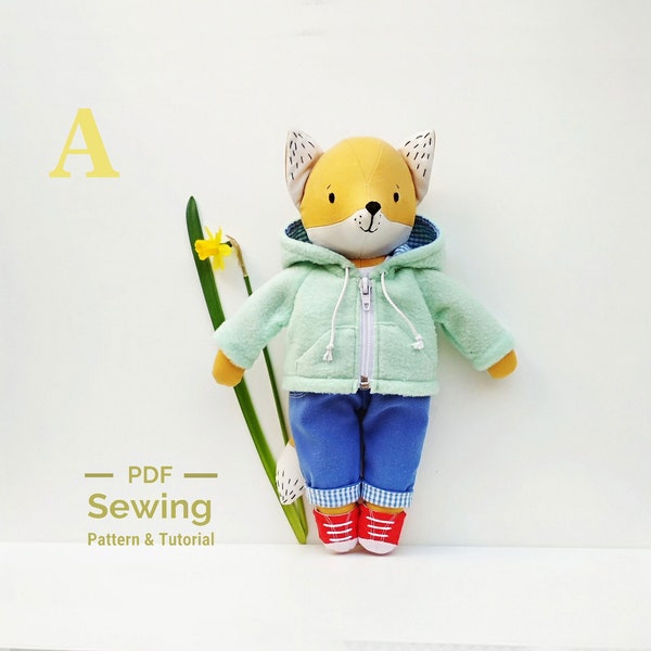PDF Fox Sewing Pattern & Tutorial, Fox + clothes sewing pattern, Fox plush PDF, PDF Fox Tutorial, Stuffed Toy, Fox Doll, Toy Tutorial