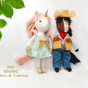PDF Unicorn Horse and clothes Sewing Pattern & Tutorial, Doll with clothes, Toy plush, Stuffed Toy, Stuffed Toy Tutorial