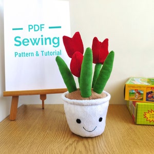 PDF Flowers Sewing Pattern & Tutorial, Gift for mum, Flowers plush PDF, PDF Tutorial, Stuffed Toy, Flower Doll, Stuffed Toy Tutorial