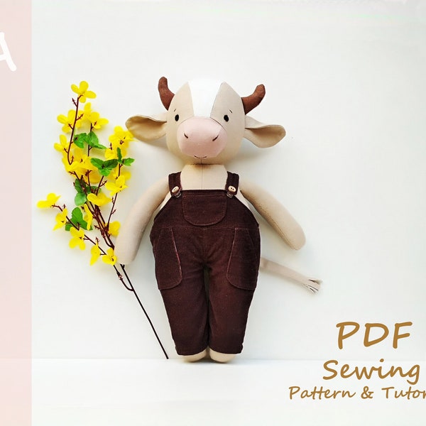 PDF Bull Sewing Pattern & Tutorial, Bull sewing pattern, Doll with clothes, Bull plush PDF, Stuffed Toy, Bull Doll, Сow Stuffed Toy Tutorial