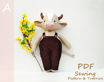 PDF Bull Sewing Pattern & Tutorial, Bull sewing pattern, Doll with clothes, Bull plush PDF, Stuffed Toy, Bull Doll, Сow Stuffed Toy Tutorial