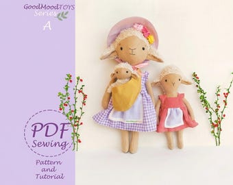 Sheep Doll Sewing Pattern: stuffed animal Mum, Lambs & Clothes (PDF Tutorial)