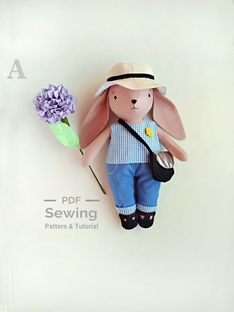 PDF Bunny rabbit Sewing Pattern & Tutorial, Bunny sewing pattern, Bunny plush PDF, Doll with Clothes, Stuffed Toy, Bunny Doll, Toy Tutorial image 1