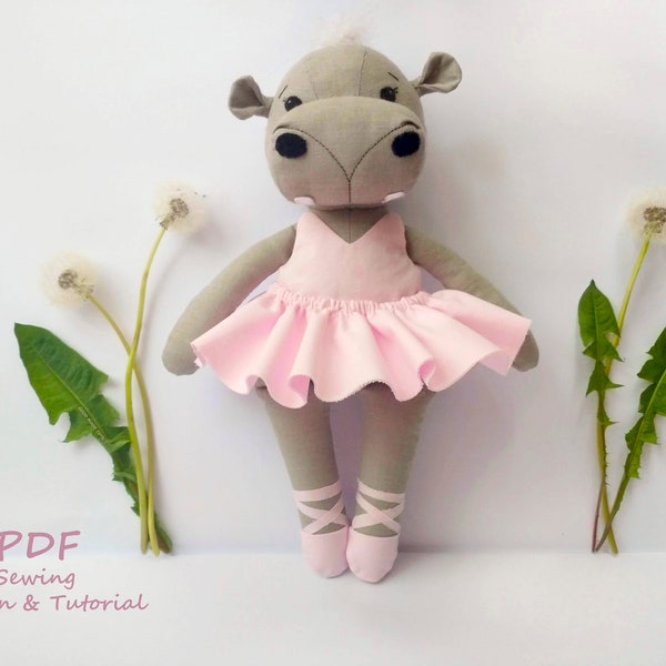PDF Hippo with clothes Sewing Pattern & Tutorial, hippo plush, Stuffed Toy, Doll, Toy Tutorial