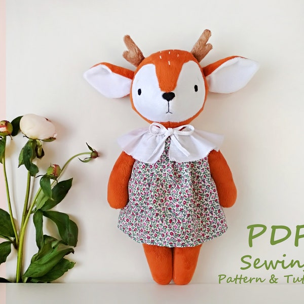 PDF Deer fawn Sewing Pattern & Tutorial, fawn sewing pattern, deer plush PDF, PDF deer Tutorial, Stuffed Toy, deer Doll, Toy Tutorial