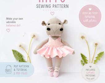 Hippo Plush Sewing Pattern: Ballerina Doll with Clothes (PDF Pattern)