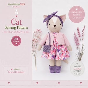 Cat Doll Sewing Pattern with Clothes: Kitten Plush Toy Tutorial (PDF)