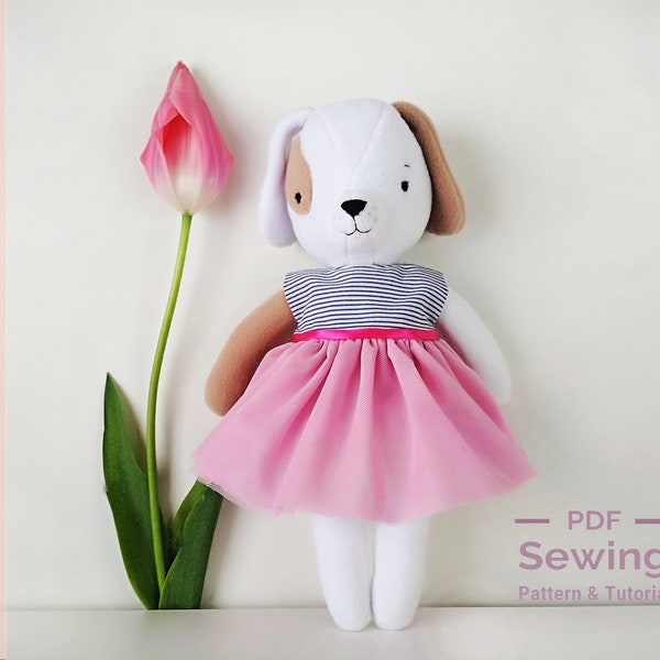 PDF Dog puppy Sewing Pattern & Tutorial, dog sewing pattern, dog plush PDF, PDF dog Tutorial, Stuffed Toy, Dog Doll, Toy Tutorial