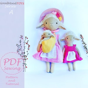 PDF Sheep Sewing Pattern & Tutorial, mum and lambs, Doll with clothes, plush PDF, Stuffed Toy, Baby Doll