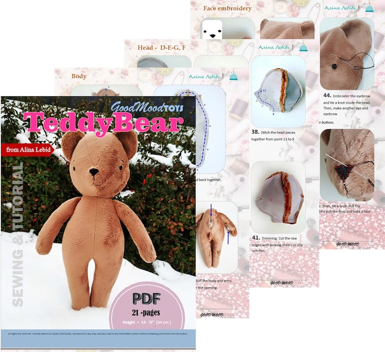 PDF Teddy Bear Sewing Pattern & Tutorial, Bear sewing pattern, Bear plush PDF, PDF Bear Tutorial, Bear Doll, Stuffed Toy Tutorial image 8