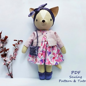 PDF Chat avec des vêtements Patron de couture et tutoriel, modèle de couture chaton, peluche chat PDF, tutoriel, peluche, poupée chat, tutoriel jouet