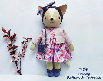 PDF Cat with clothes Sewing Pattern & Tutorial, kitten sewing pattern, cat plush PDF, Tutorial, Stuffed Toy, Cat Doll, Toy Tutorial