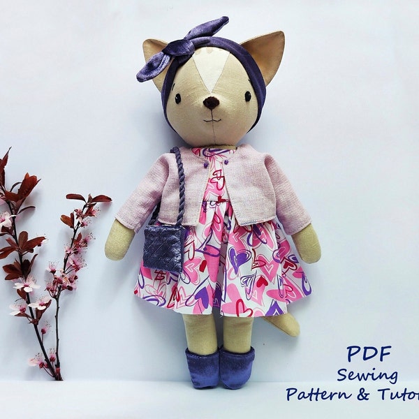 PDF Cat with clothes Sewing Pattern & Tutorial, kitten sewing pattern, cat plush PDF, Tutorial, Stuffed Toy, Cat Doll, Toy Tutorial