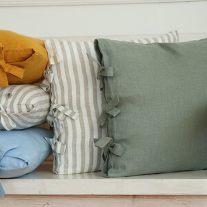 Linen Pillowcase with ties, Olive Colored Throw Pillow, Square Sleep Pillow Case, Christmas Pillow Cover, Bedroom Decor, Small Throw Pillow