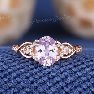 Vintage Oval Cut Lavender Sapphire Twisted Engagement Ring Diamond Cluster Purple Sapphire Wedding Ring Rose Gold Anniversary Ring For Women