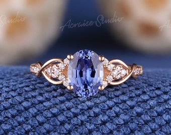 1.5ct Oval Cut Cornflower Sapphire Engagement Ring Rose Gold Diamond Cluster Sapphire Wedding Ring Anniversary Promise Rings For Women