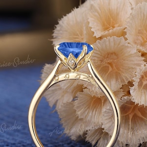 Zestaw tulipanów Fajerwerki Szlif Chaber Sapphire Pierścionek zaręczynowy Lilia Grawerowane Złoto Diament Solitaire Pierścionek Obietnicy Kwiat Lotosu Koszyk
