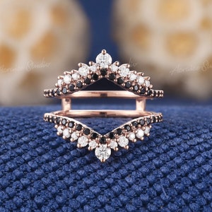 Unique Moissanite Ring Enhancer Black Onyx Ring Enhancer Rose Gold Moissanite Curved Wedding Band Black Onyx Ring Jacket Personalized Ring