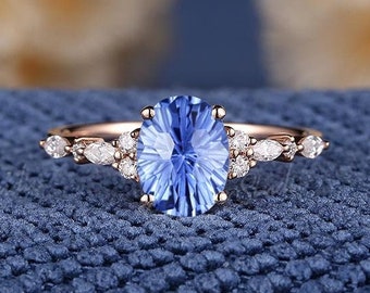 Einzigartige Feuerwerk Cut Kornblumen Saphir Verlobungsring Rosegold Starbrite Facettierung Saphir Ehering personalisierte Ringe für Frauen