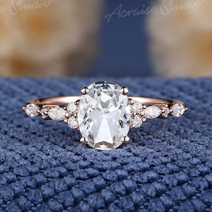 Unique white sapphire engagement ring delicate oval sapphire wedding ring diamond moissanite cluster Rose gold personalized rings for women