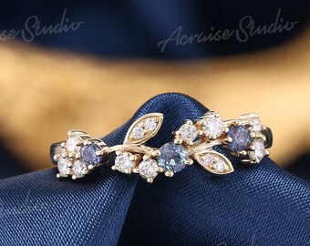 Unique Alexandrite Floral Engagement Ring Women Dainty Wedding Ring Diamond Vine Rings Vintage Lavender Alexandrite Promise Ring for her