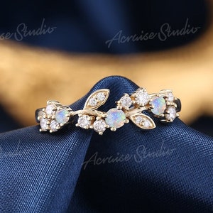 Anillo de compromiso floral de hoja de ópalo vintage Anillo de boda de moissanita de oro amarillo delicado Anillos de promesa de diamantes para mujeres Regalo de aniversario personalizado