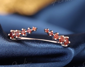 Rose gold wedding band women vintage Garnet Open band Garnet ring Stacking Matching band Unique wedding Bridal Promise gift for her