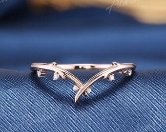 Dainty Rose Gold Branch Wedding Band Unique Moissanite Cluster