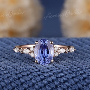 Vintage Cornflower Sapphire Engagement Ring Rose Gold Blue Gemstone Wedding Ring Diamond Cluster Promise Rings For Women personalized Gift