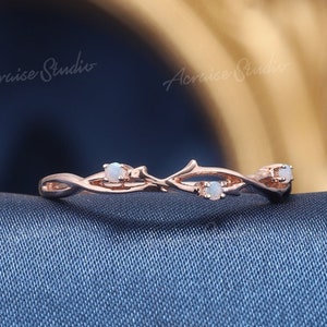 Dainty Opal wedding band women rose gold twig wedding band floral vine wedding bands Opal stacking ring leaf branch band Anniversary Gift