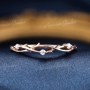 Twig wedding band Diamond Vine ring Rose gold ring Vintage Twisted Twig Rings For Women Wedding Ring Unique Branch stacking matching ring