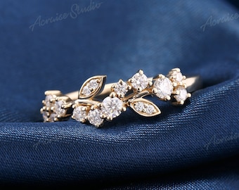 Leaf Design Moissanite Engagement Ring Vintage Gold Diamond Wedding Rings For Women Stackable Matching Rings Anniversary Best Gifts For Her