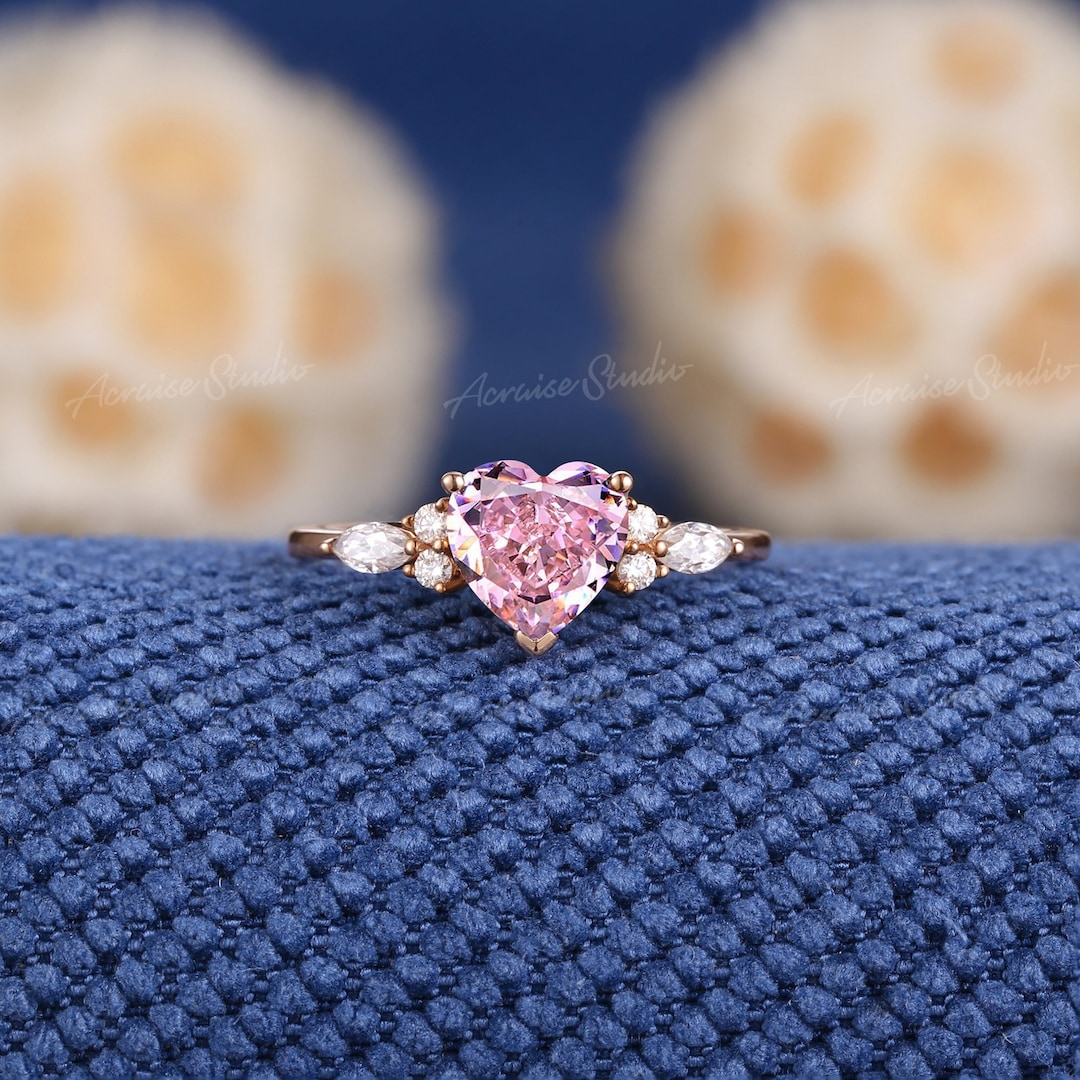 Unique Heart Shaped Pink Sapphire Engagement Ring Vintage Rose