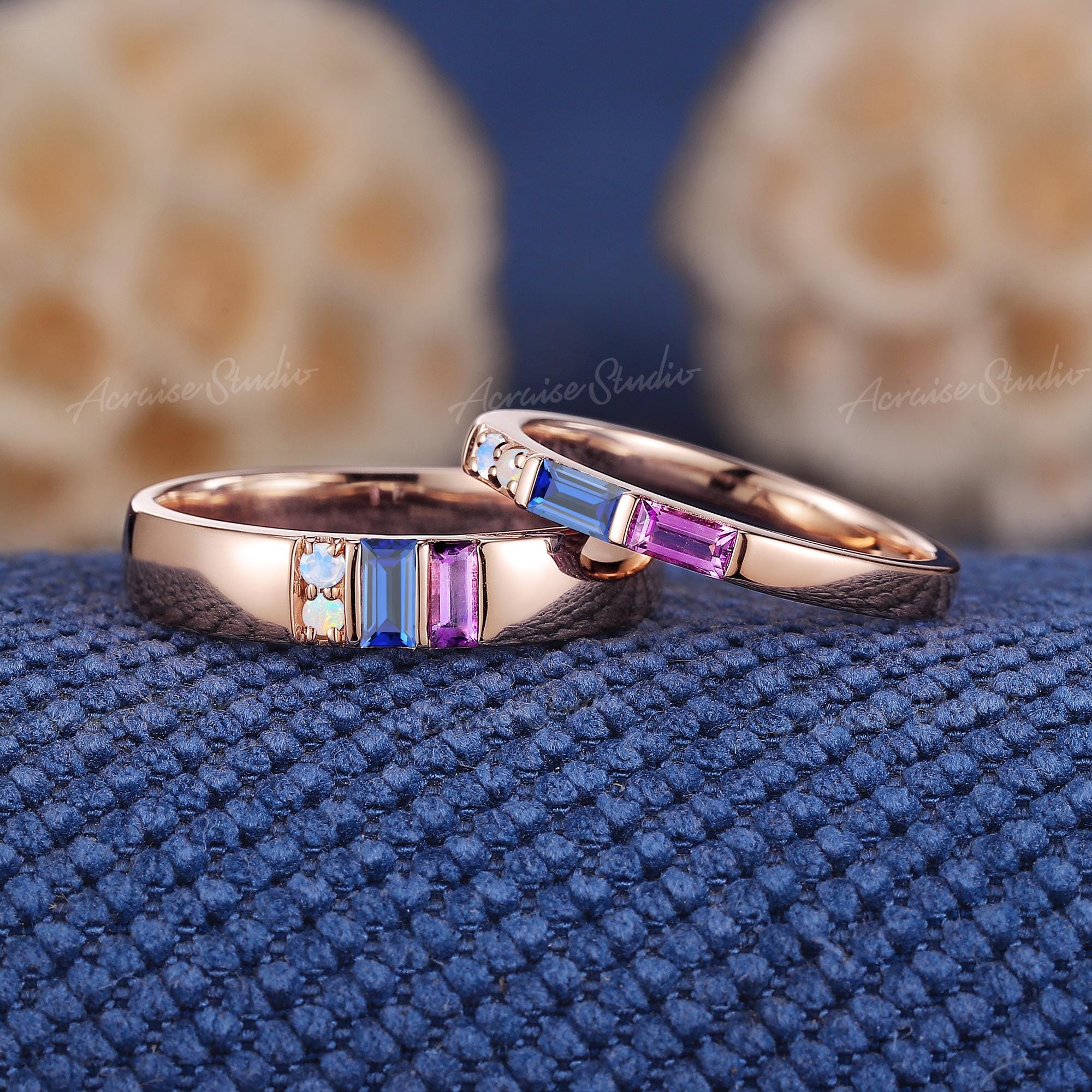 Yfmlm Rigs Baguette Cut Birthstone Rings Custom 4 Multi-stones Family Rings 14K ...