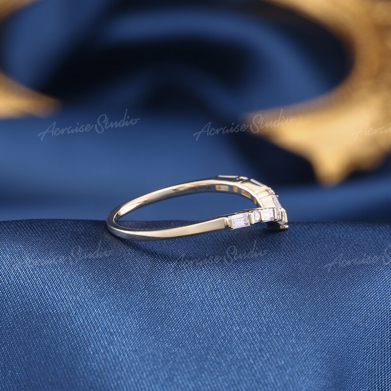 Baguette Curved Wedding Band Diamond Curved Band Women Rose Etsy