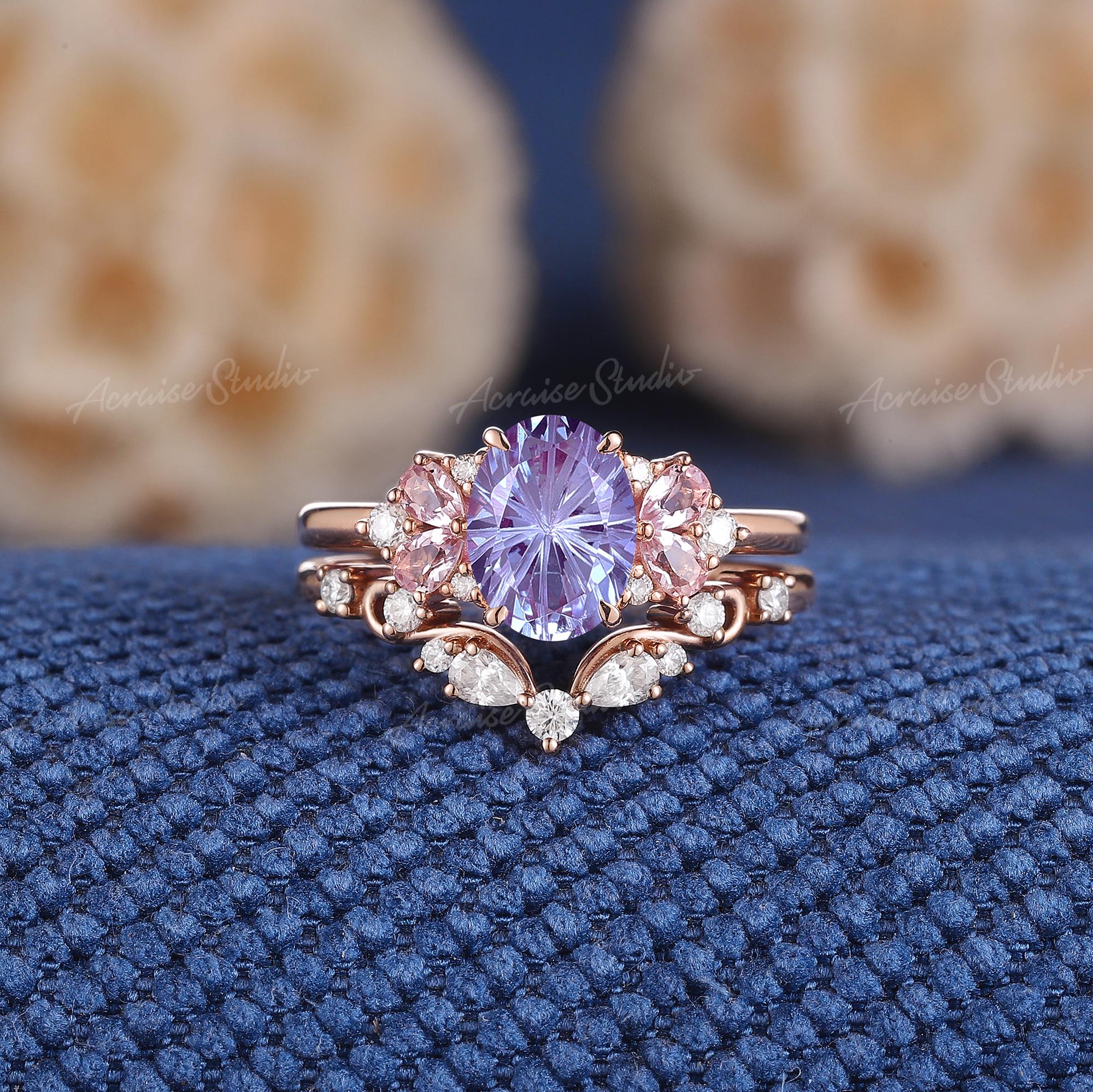 アスティエ　クリスマスオーナメント　ENGAGEMENT RING Fireworks Alexandrite Engagement Ring Set Pink Sapphire Cluster