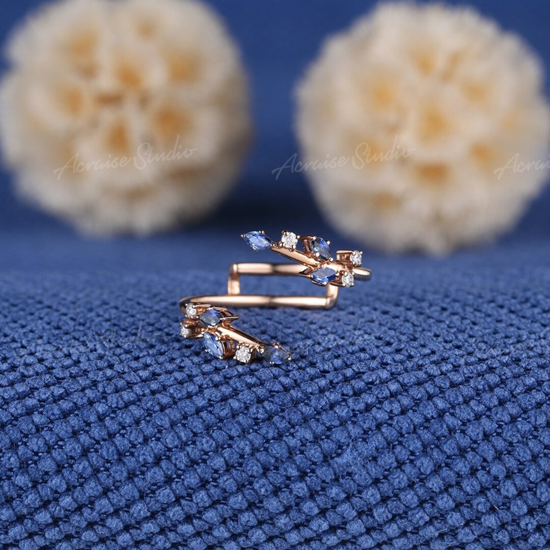 Sapphire Leaf Branch Wedding Band Diamond Ring Enhancer and Etsy