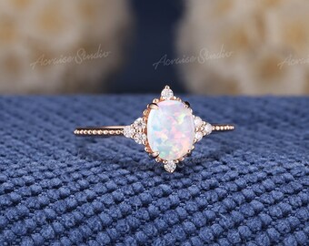 Vintage Opal Engagement Ring Oval Shaped Opal Wedding Ring Women