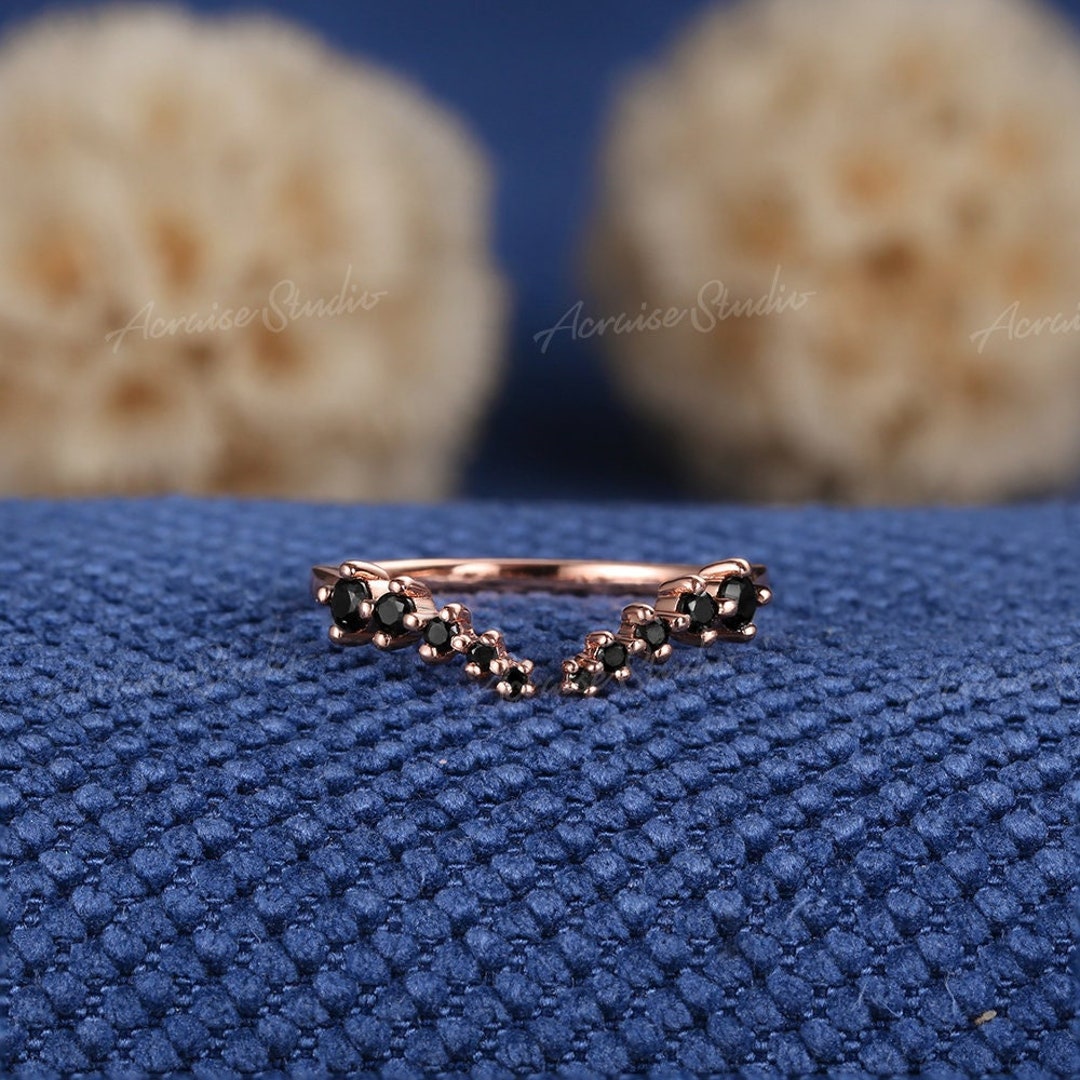 Vintage Black Spinel Open Wedding Band Rose Gold Unique Black Diamond ...