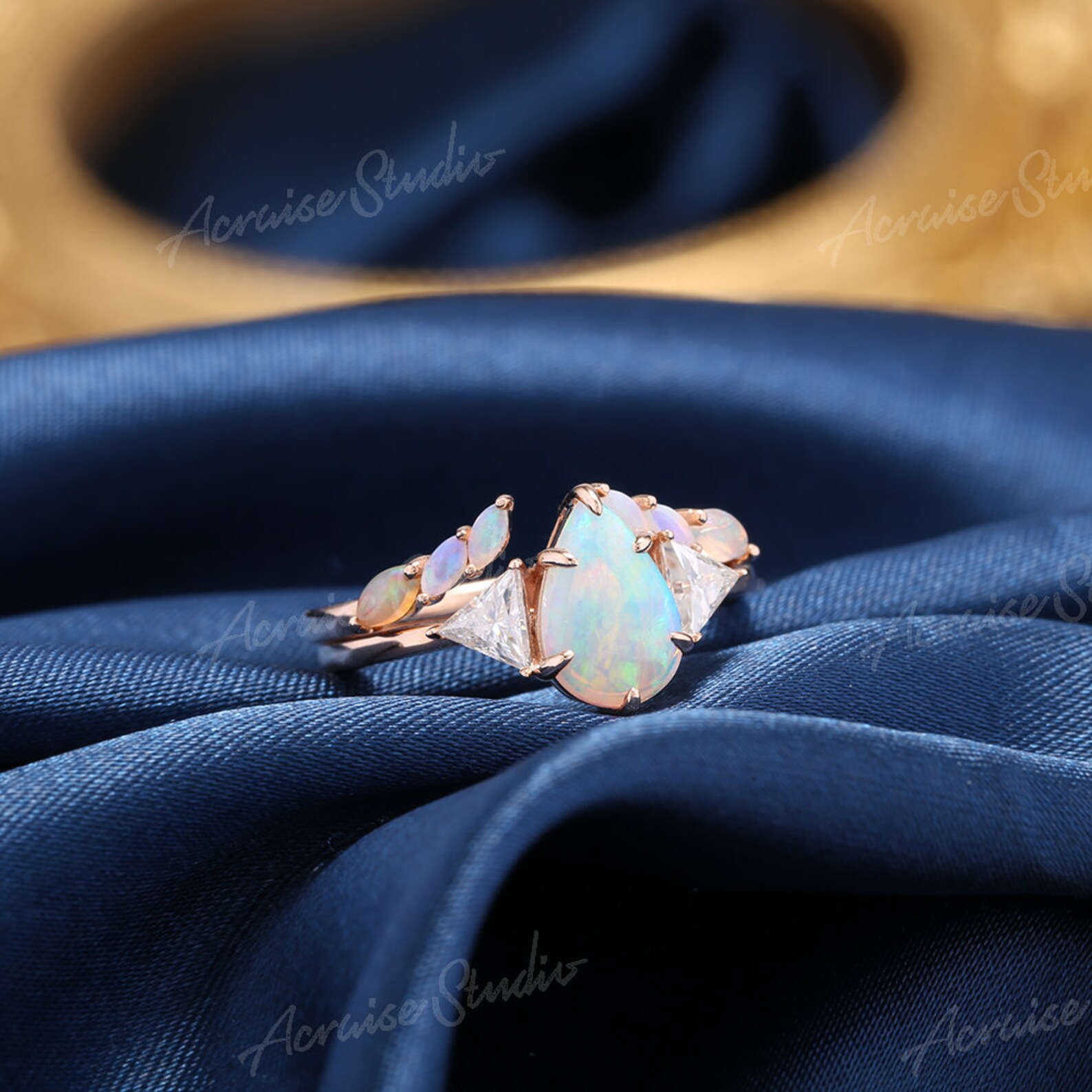 Natural White Opal Engagement Ring Set Vintage White Opal Etsy